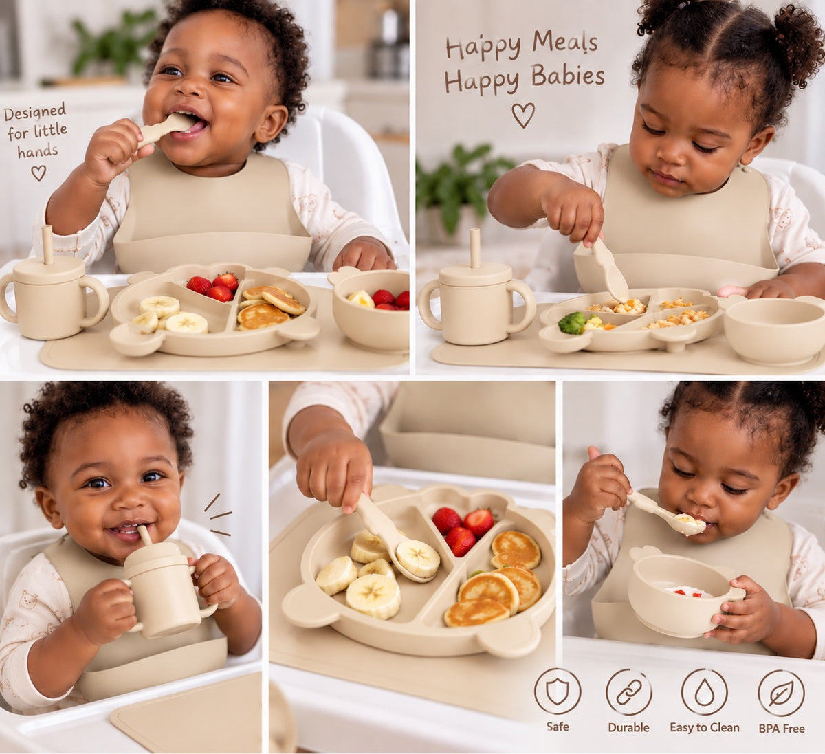 NEW 9-Piece Silicone Baby Feeding Set - Suction Plate & Bowl, Bib, Straw Cup + Utensils - BPA Free