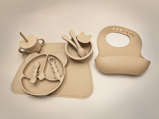 NEW 9-Piece Silicone Baby Feeding Set - Suction Plate & Bowl, Bib, Straw Cup + Utensils - BPA Free