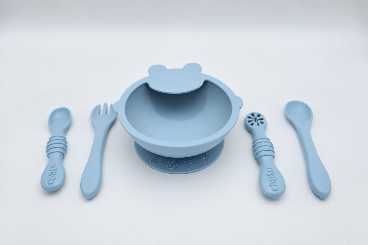 NEW 9-Piece Silicone Baby Feeding Set - Suction Plate & Bowl, Bib, Straw Cup + Utensils - BPA Free