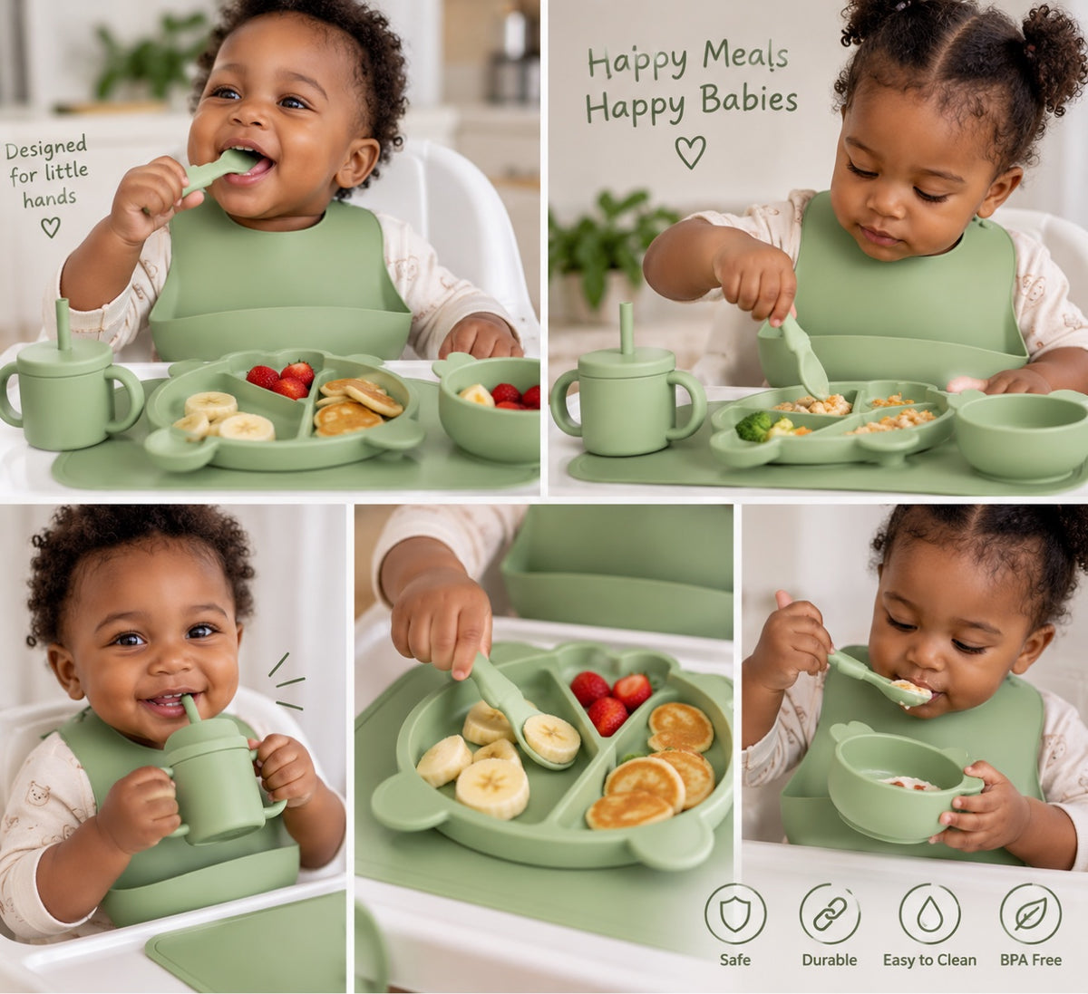 NEW 9-Piece Silicone Baby Feeding Set - Suction Plate & Bowl, Bib, Straw Cup + Utensils - BPA Free